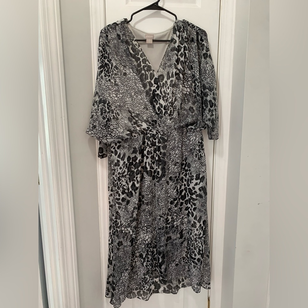 Chico's Black and Gray Animal Print Midi Dress